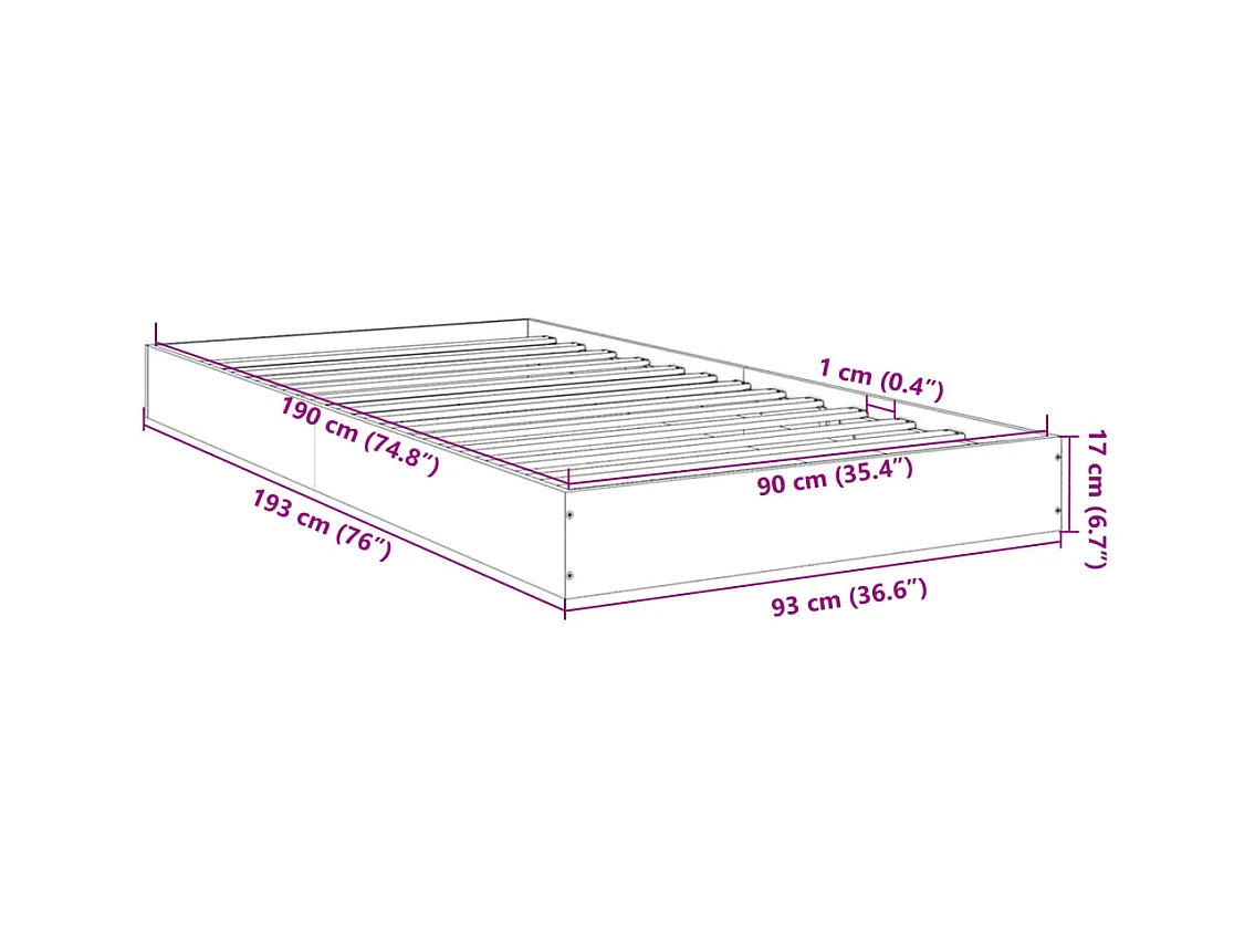 Estrutura de cama 135x190 cm derivados de madeira/metal preto
