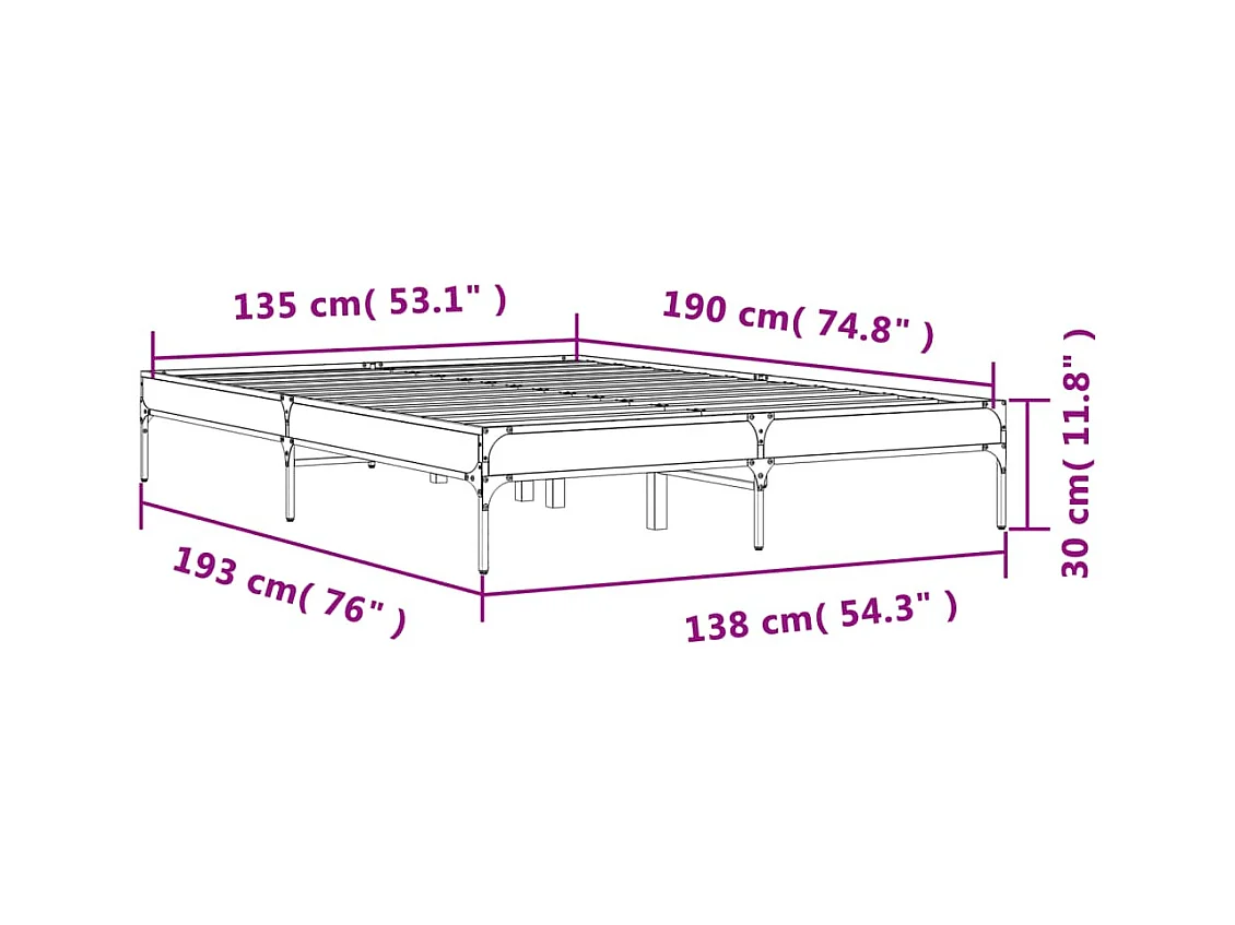 Estrutura de cama 135x190 cm derivados de madeira/metal preto