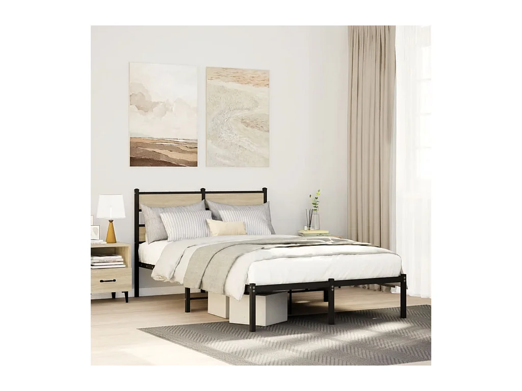 Cadre de lit en métal sans matelas chêne sonoma 120x190 cm