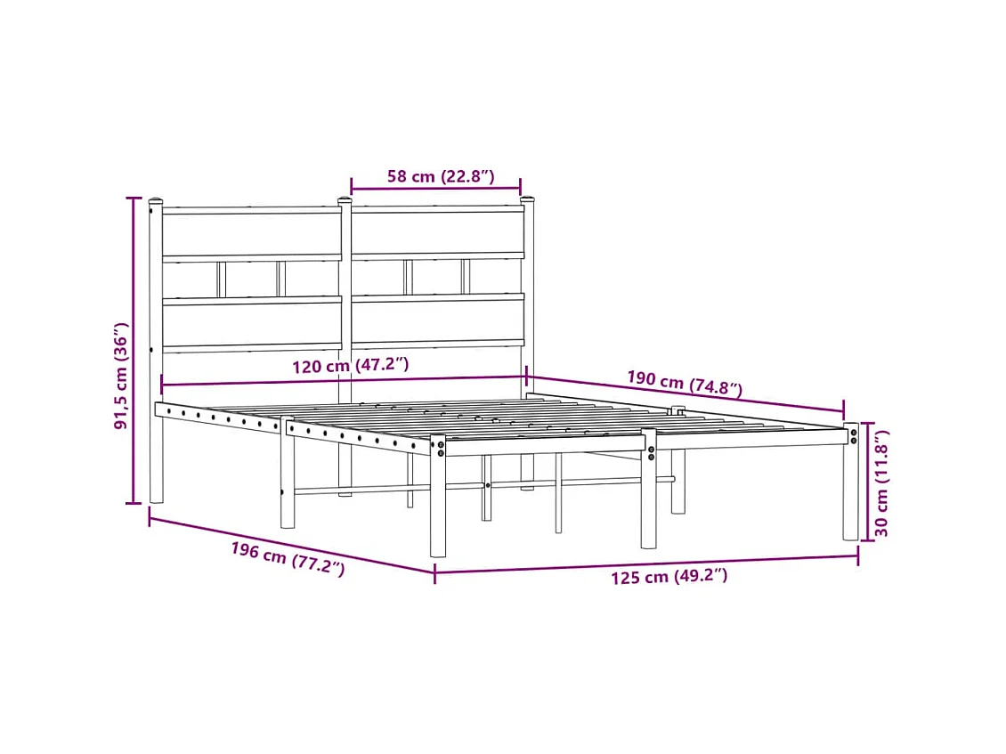 Cadre de lit en métal sans matelas chêne sonoma 120x190 cm