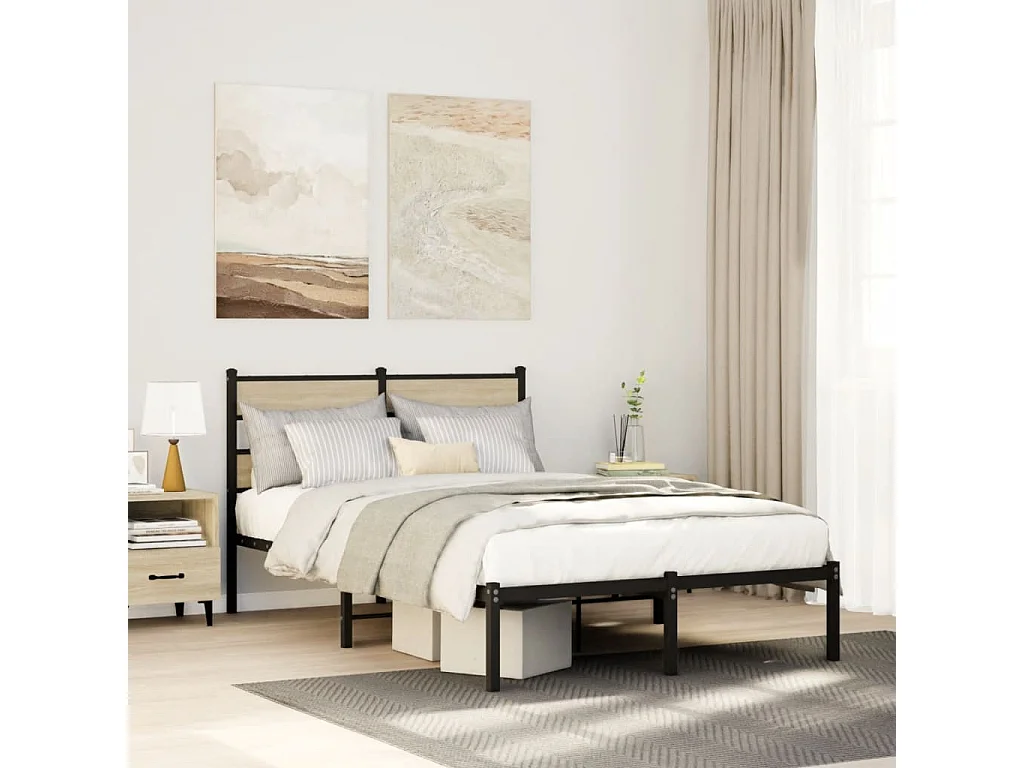 Cadre de lit en métal sans matelas chêne sonoma 120x190 cm
