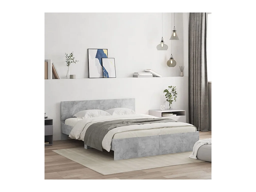 Estructura de cama con cabecero gris hormigón 140x200 cm