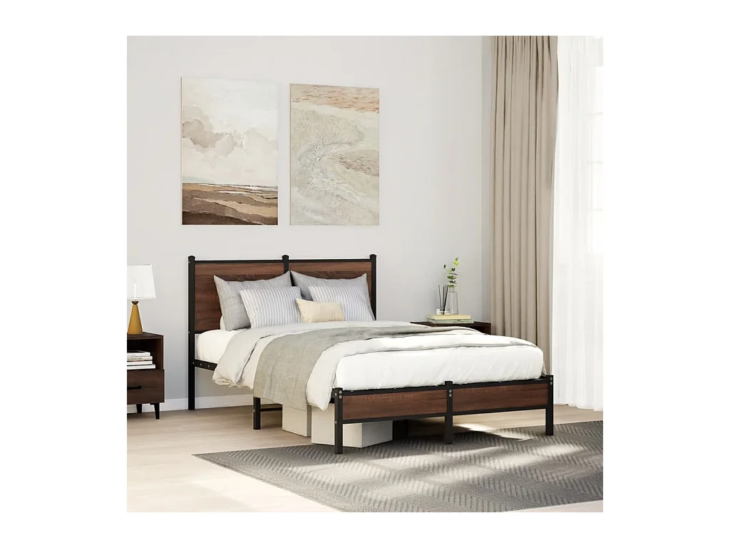 Cadre de lit en métal sans matelas chêne marron 120x190 cm