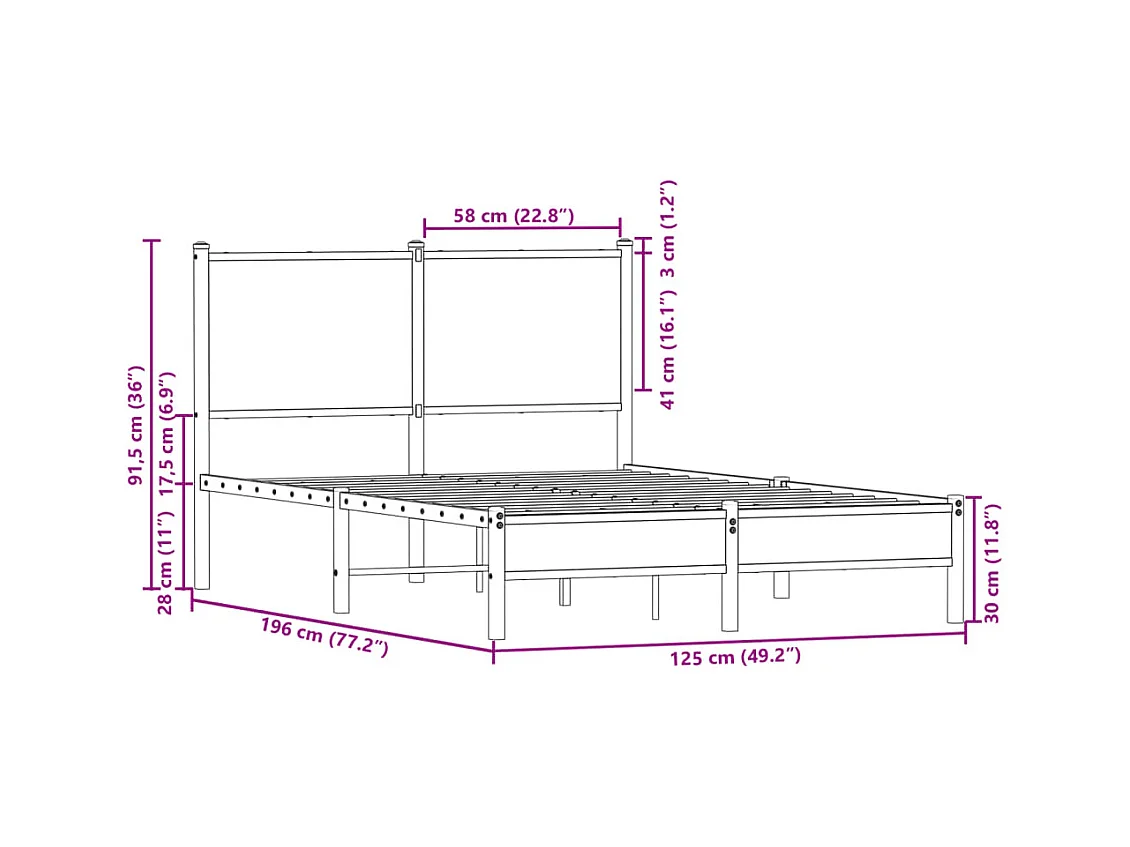 Cadre de lit en métal sans matelas chêne marron 120x190 cm