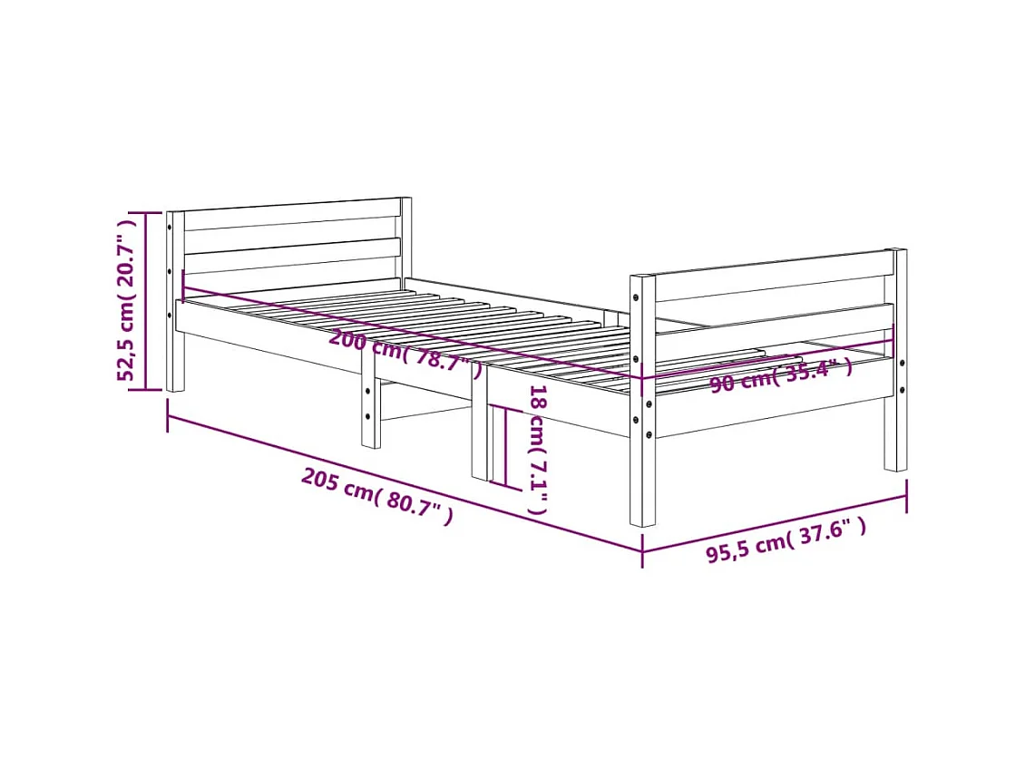Cadre de lit sans matelas cire marron 90x200 cm bois pin massif