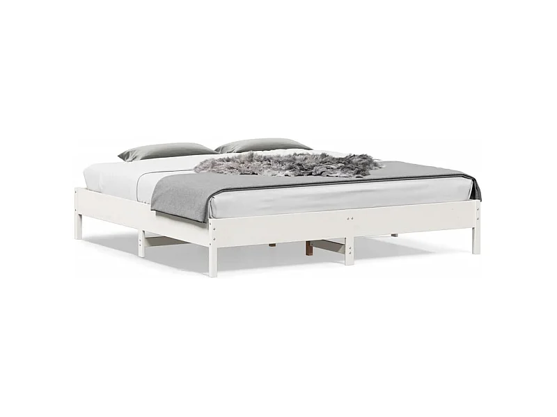 Cadre de lit sans matelas blanc 180x200 cm bois massif de pin
