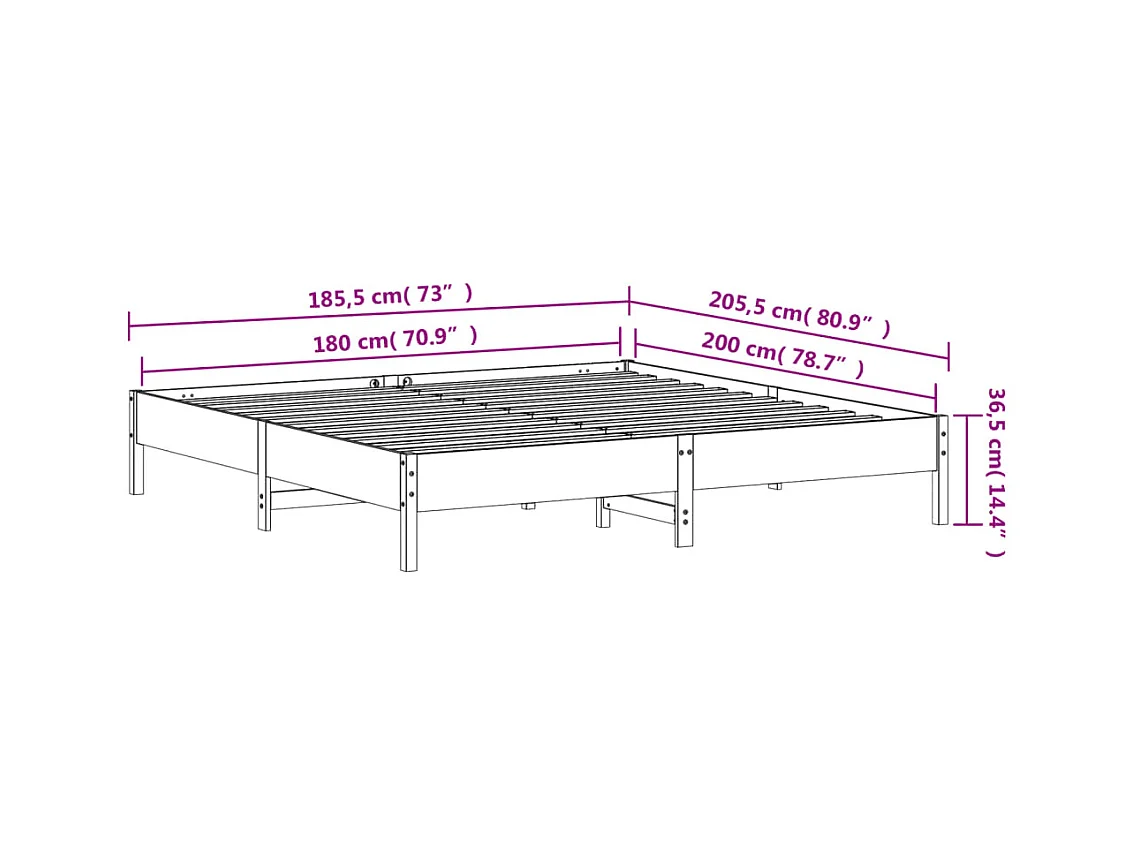 Letto senza Materasso Bianco 180x200 cm Legno Massello di Pino