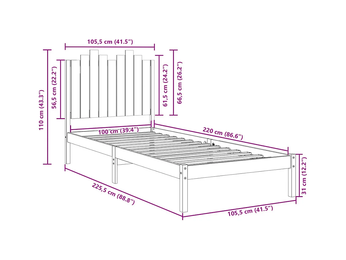 Cadre de lit sans matelas 180x200 cm bois massif de pin
