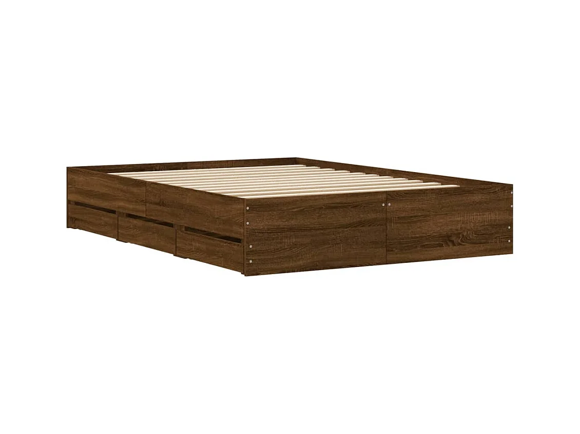 Cadre de lit avec tiroirs sans matelas chêne marron 120x190 cm