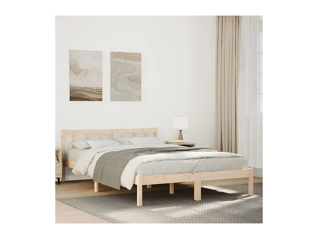 Cadre de lit extra long sans matelas 140x220 cm bois massif pin