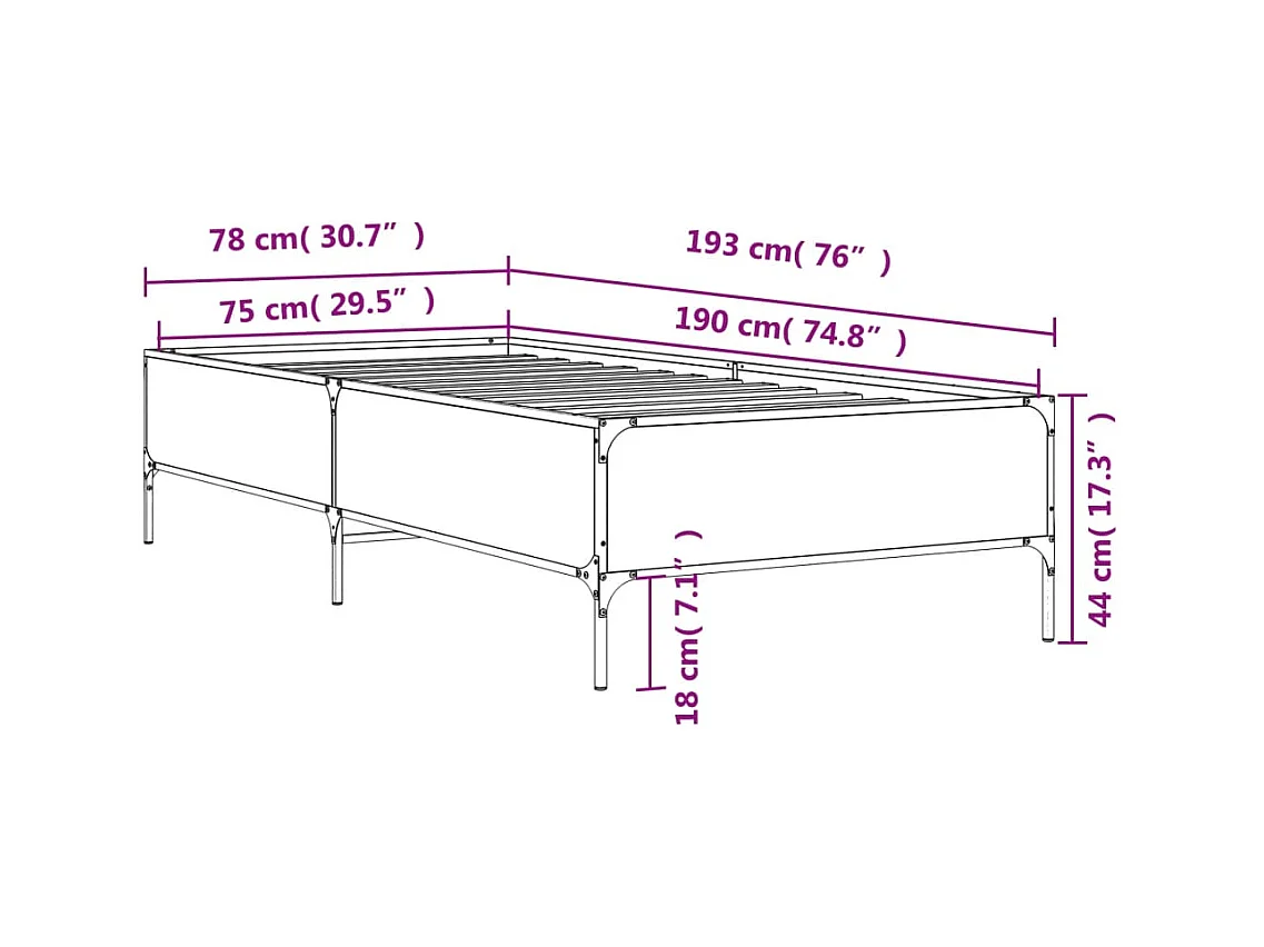 Cadre de lit sans matelas chêne marron 75x190 cm