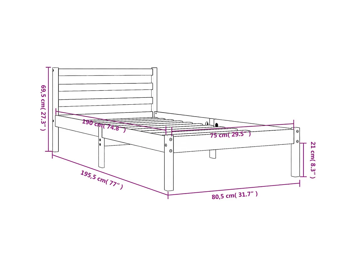 Letto senza Materasso Marrone Cera 75x190 cm in Legno di Pino