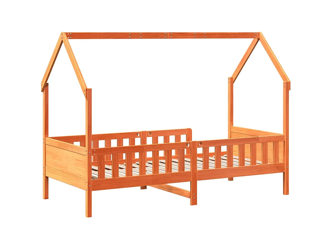 Giroletto Casetta Bambini Marrone Cera 80x200 cm Massello Pino