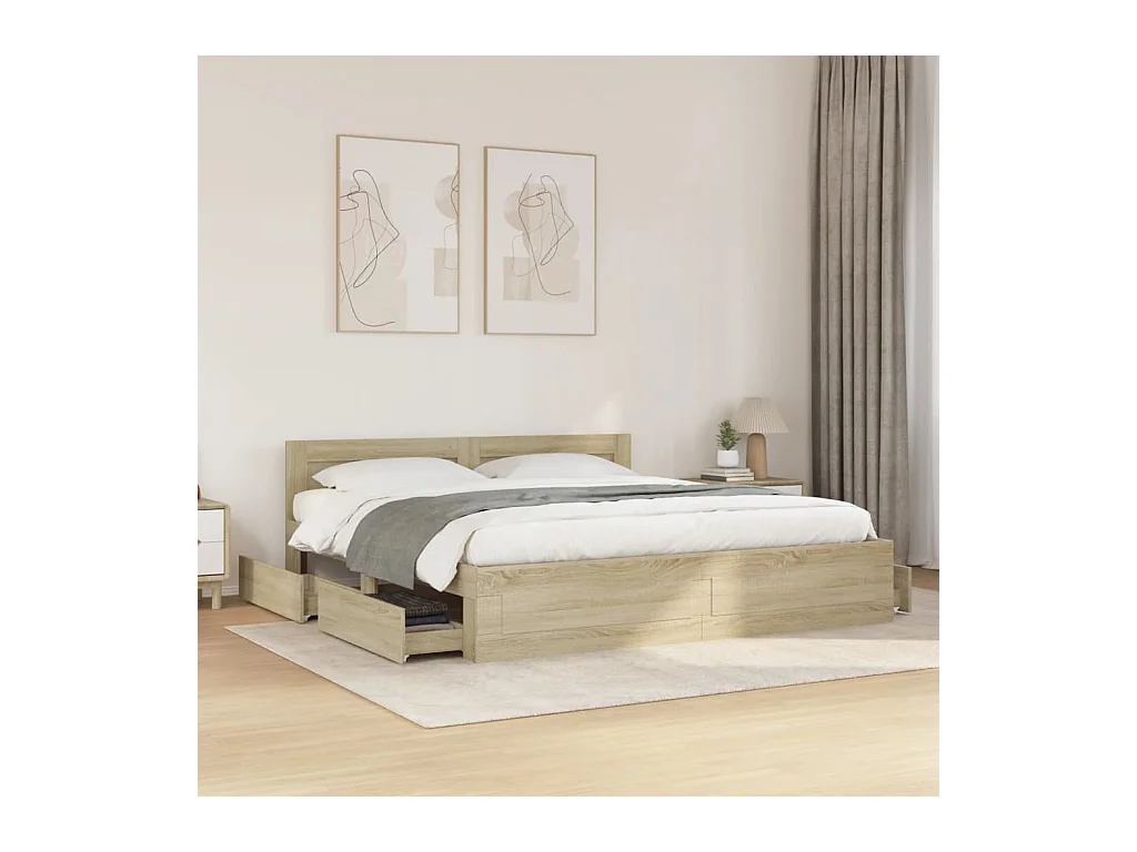 Cadre de lit tête de lit sans matelas chêne sonoma 200x200 cm