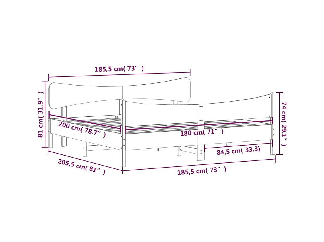 Cama sem colchão 180x200 cm madeira de pinho maciça branco
