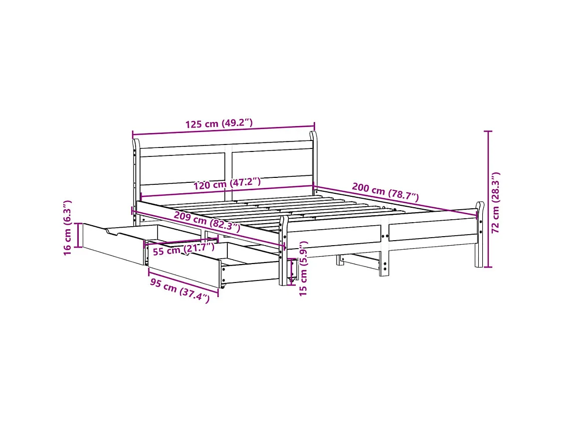 Cadre de lit sans matelas marron foncé 100x200 cm tissu