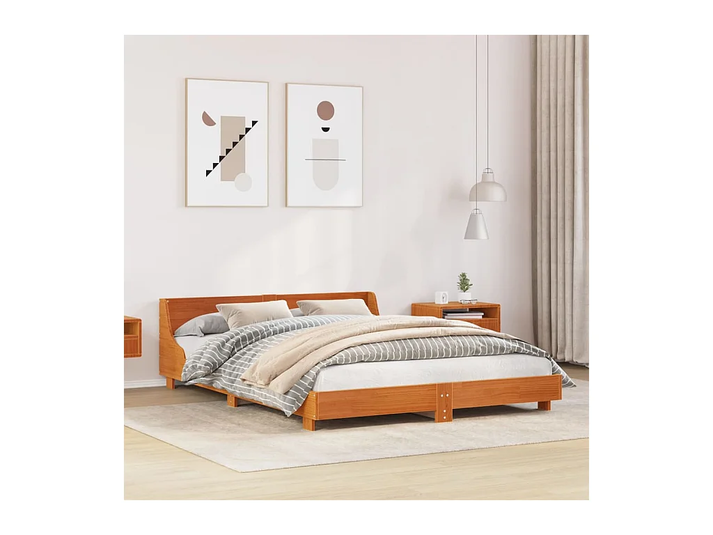 Cadre de lit sans matelas cire marron 135x190cm bois pin massif