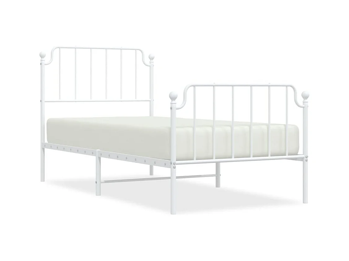 Cadre de lit métal sans matelas avec pied de lit blanc 90x190cm