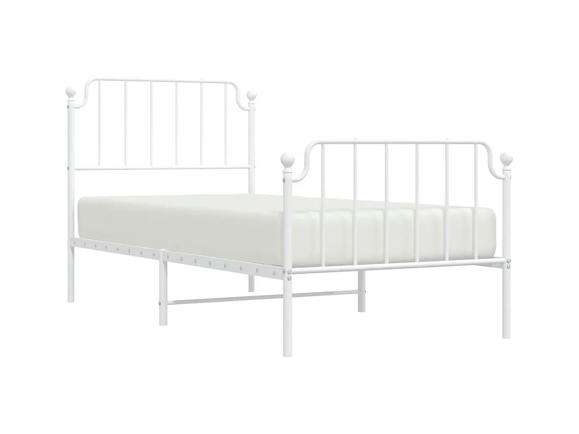Cadre de lit métal sans matelas avec pied de lit blanc 90x190cm
