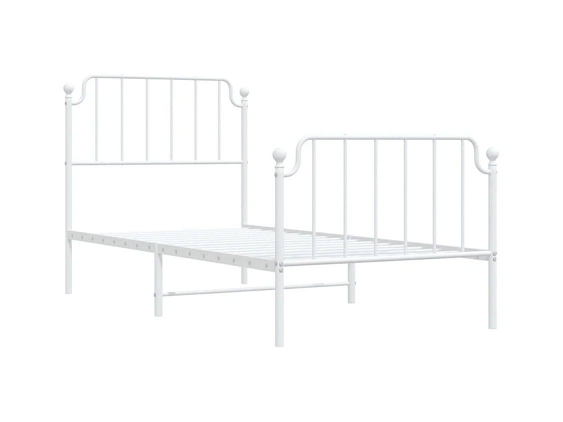 Cadre de lit métal sans matelas avec pied de lit blanc 90x190cm