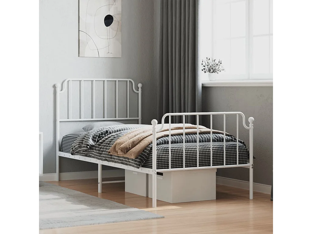 Giroletto con Testiera e Pediera Metallo Bianco 90x190 cm