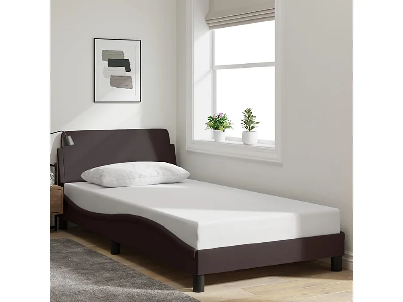 Cadre de lit sans matelas marron foncé 100x200 cm tissu