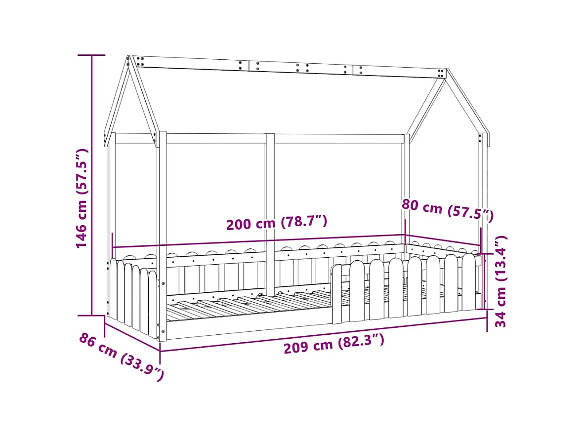 Cama con forma de casa de niños madera maciza de pino 80x200 cm