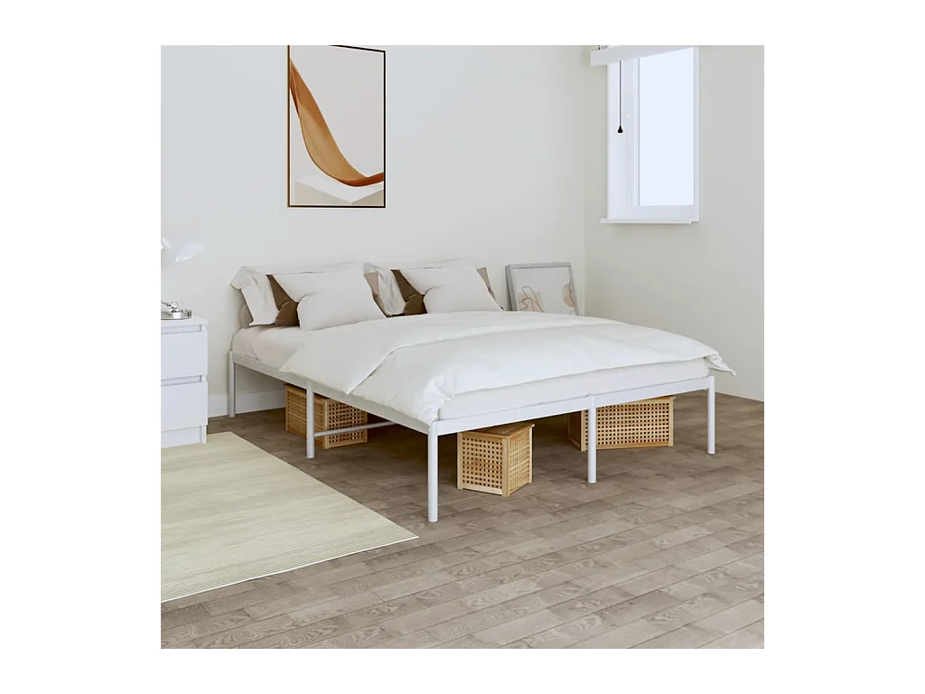 Cadre de lit métal sans matelas blanc 150x200 cm