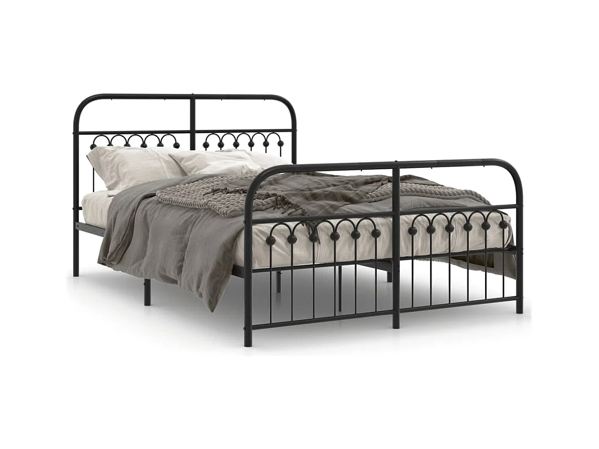 Cadre de lit métal sans matelas avec pied de lit noir 140x200cm