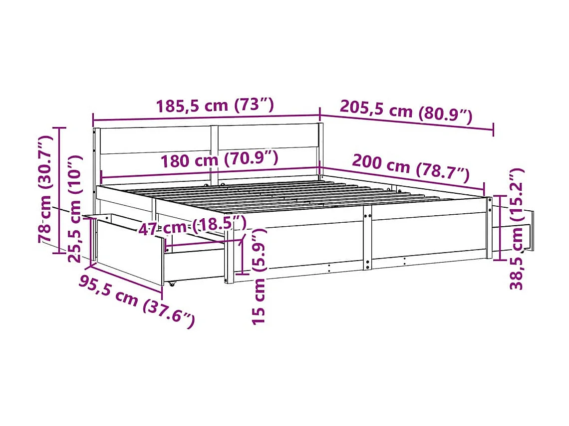 Cadre de lit métal sans matelas avec pied de lit noir 140x200cm