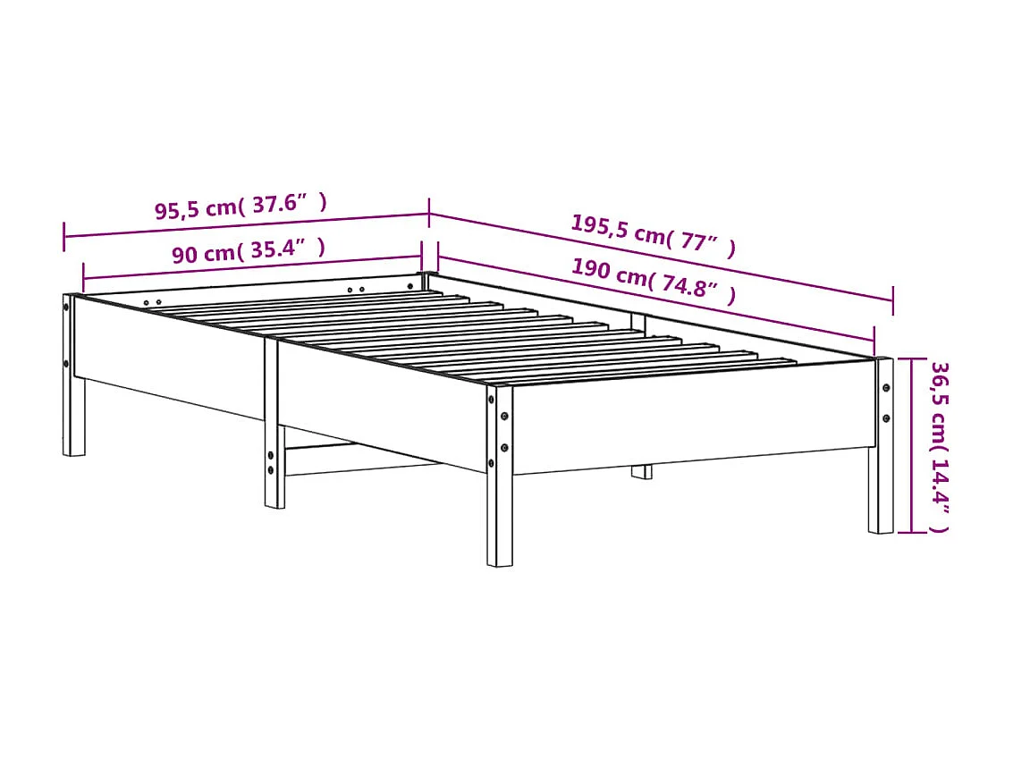 Cadre de lit sans matelas cire marron 90x190 cm bois pin massif