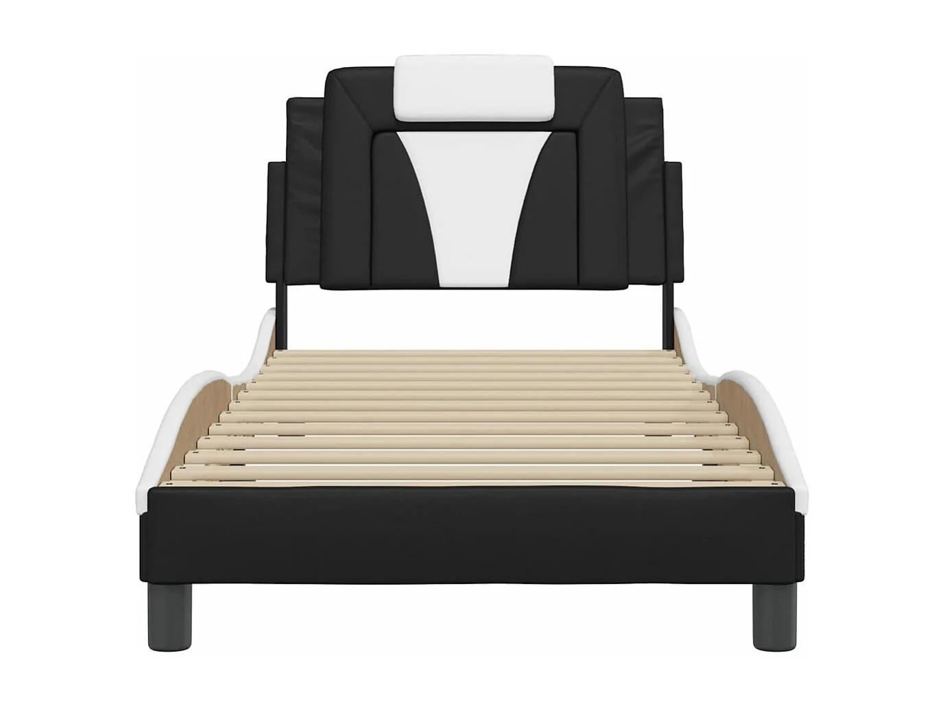 Bettgestell mit Kopfteil Schwarz und Weiß 90x190 cm Kunstleder