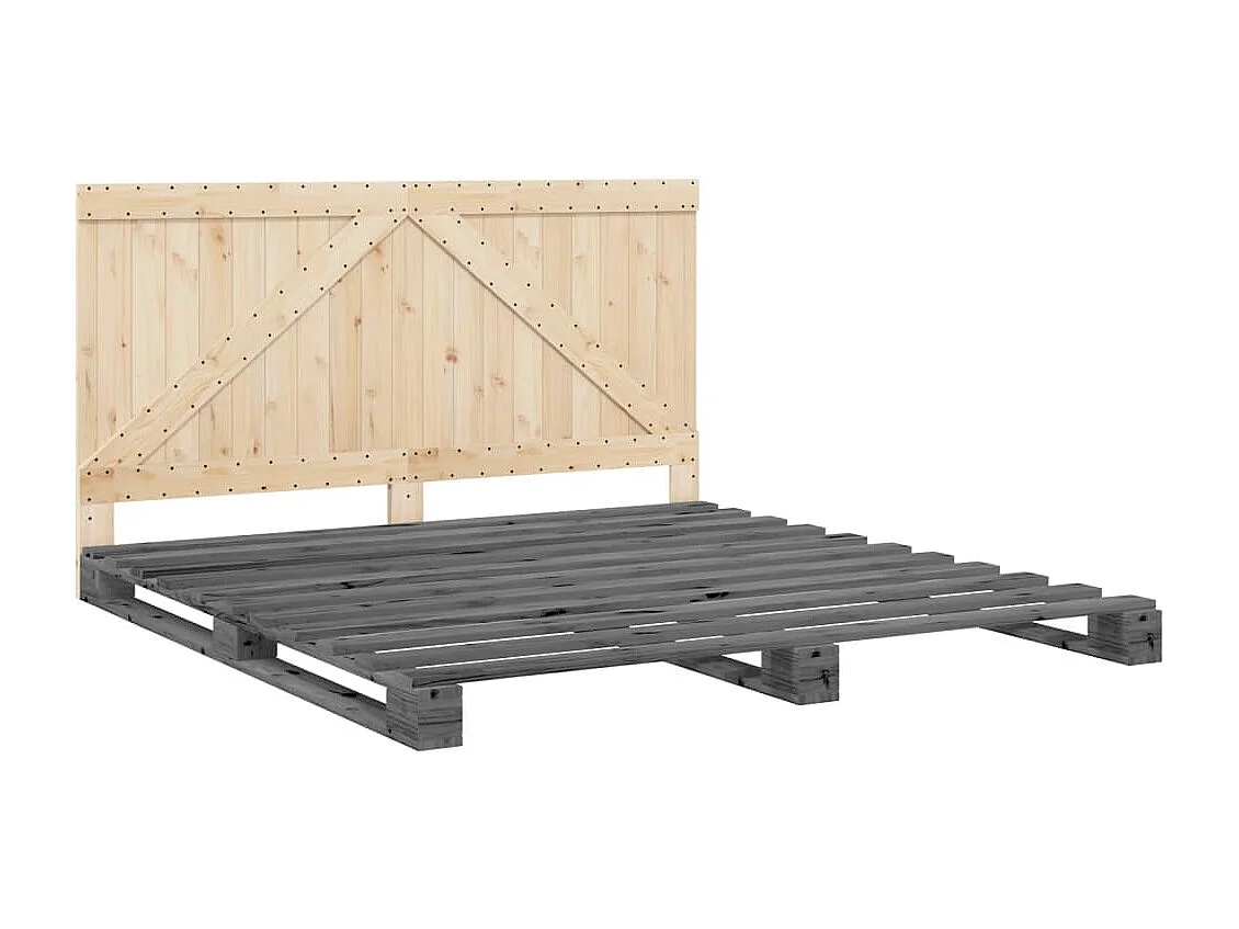 Bedframe met hoofdbord massief grenenhout grijs 200x200 cm
