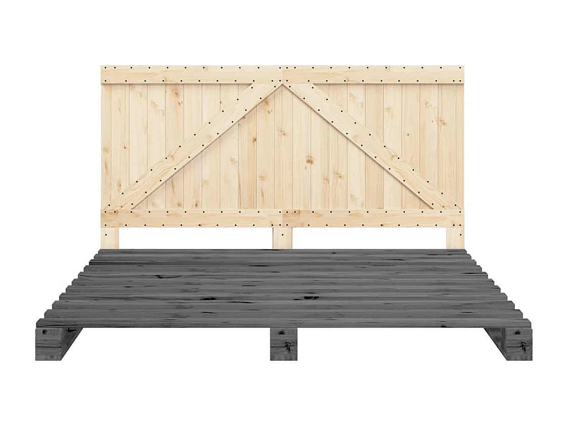 Bedframe met hoofdbord massief grenenhout grijs 200x200 cm