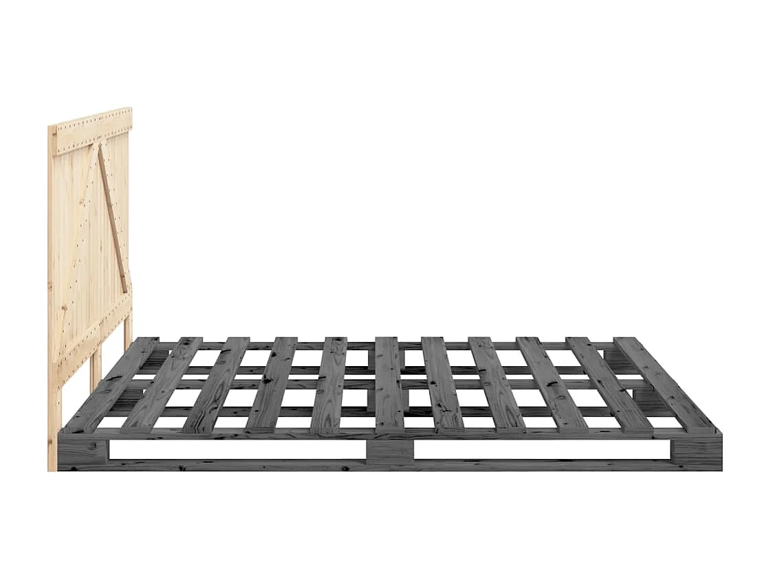 Bedframe met hoofdbord massief grenenhout grijs 200x200 cm