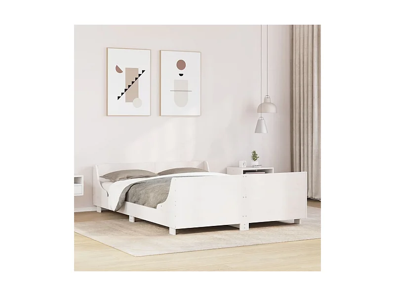 Cadre de lit sans matelas blanc 135x190 cm bois de pin massif