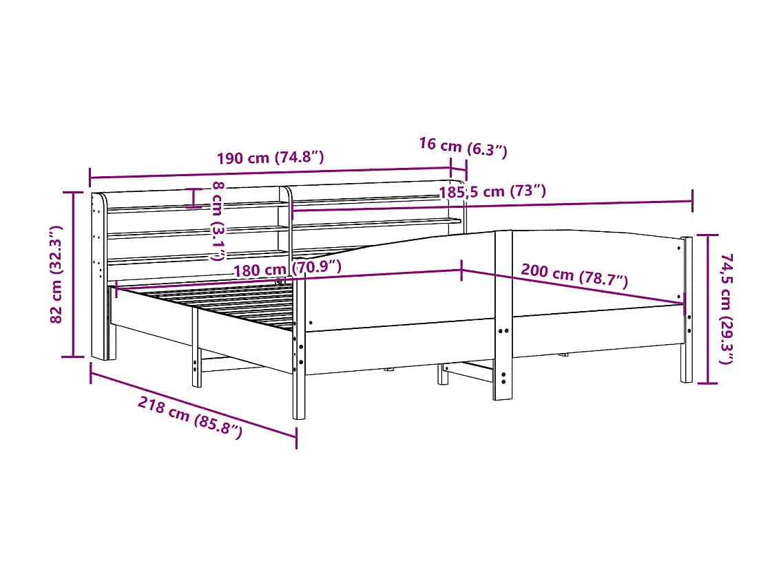 Cadre de lit sans matelas 180x200 cm bois massif de pin