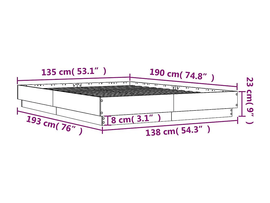 Cadre de lit sans matelas gris béton 135x190 cm