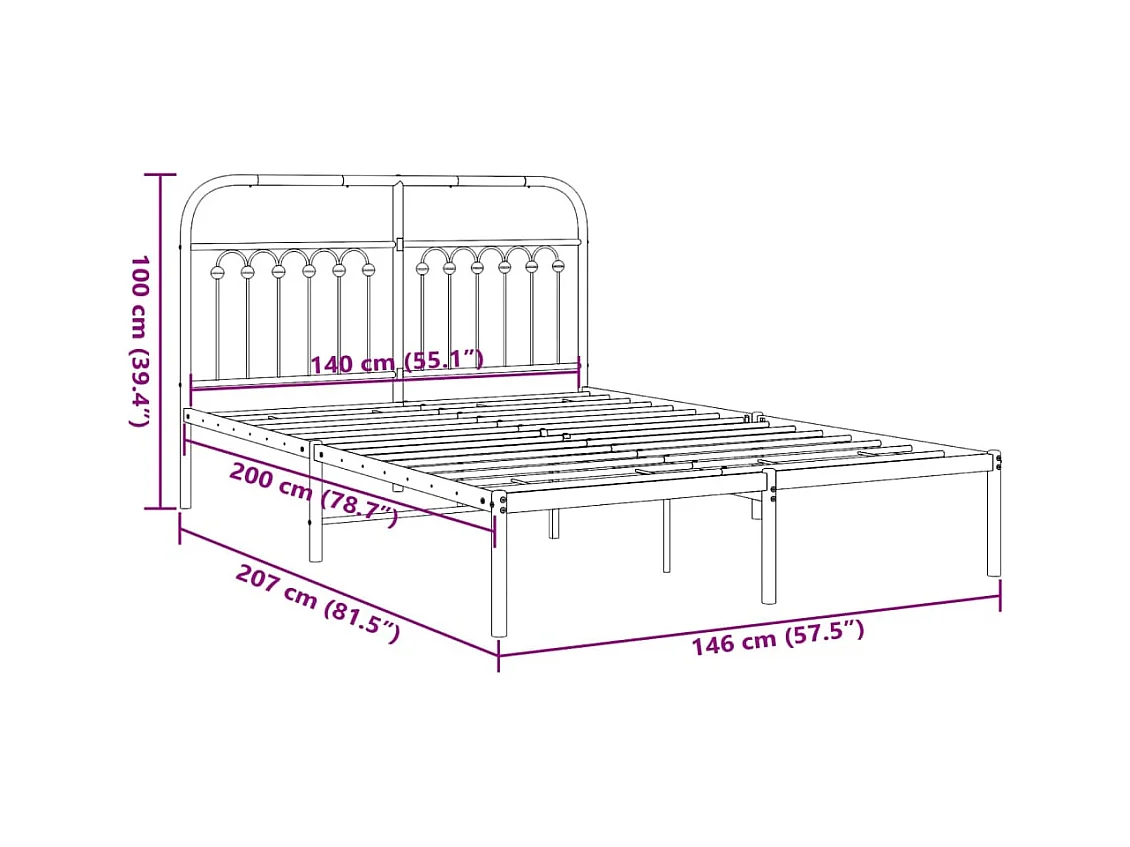 Cadre de lit métal sans matelas et tête de lit blanc 140x200 cm
