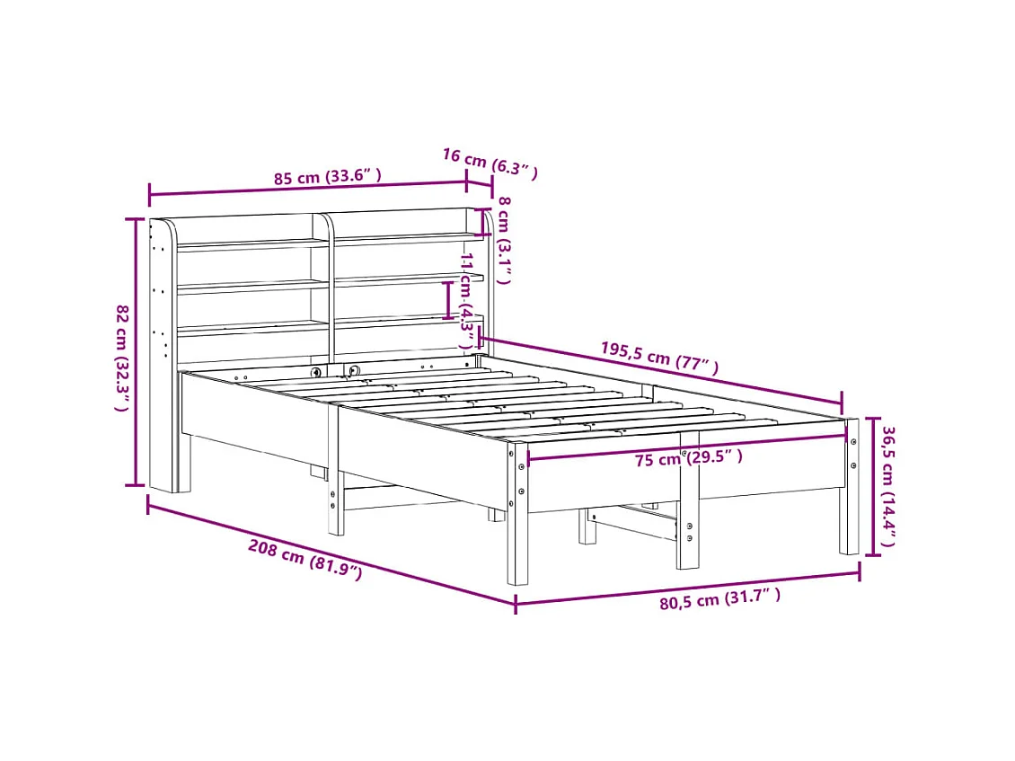 Cadre de lit sans matelas cire marron 140x200cm bois pin massif