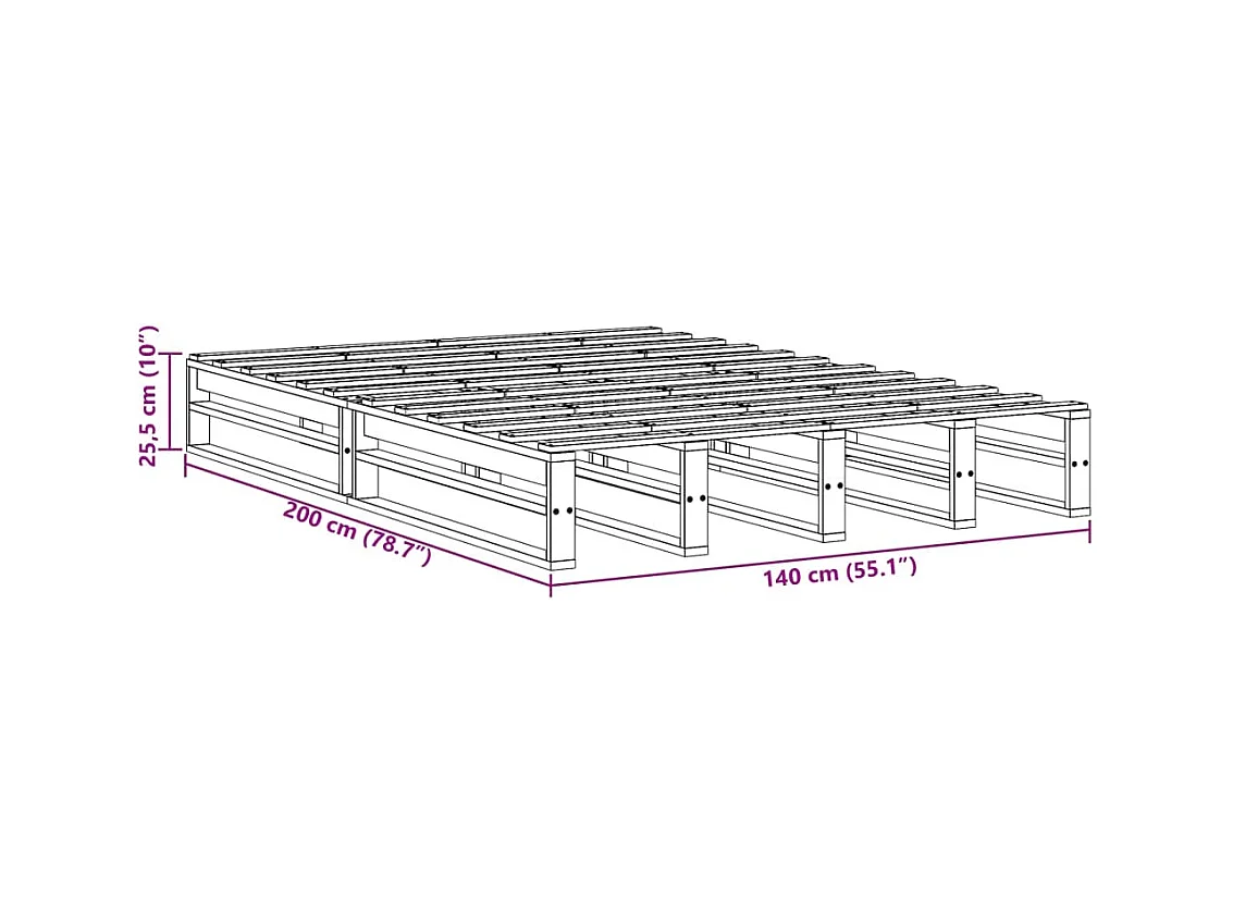 Cadre de lit sans matelas cire marron 140x200cm bois pin massif