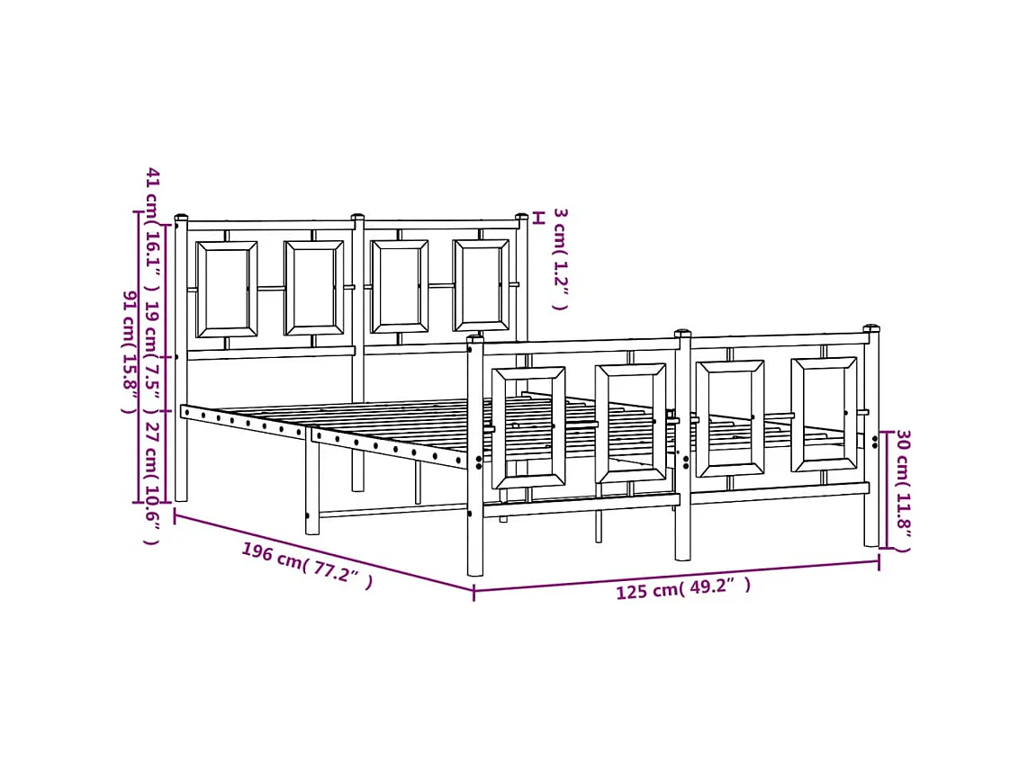 Giroletto con Testiera e Pediera Metallo Nero 140x190 cm