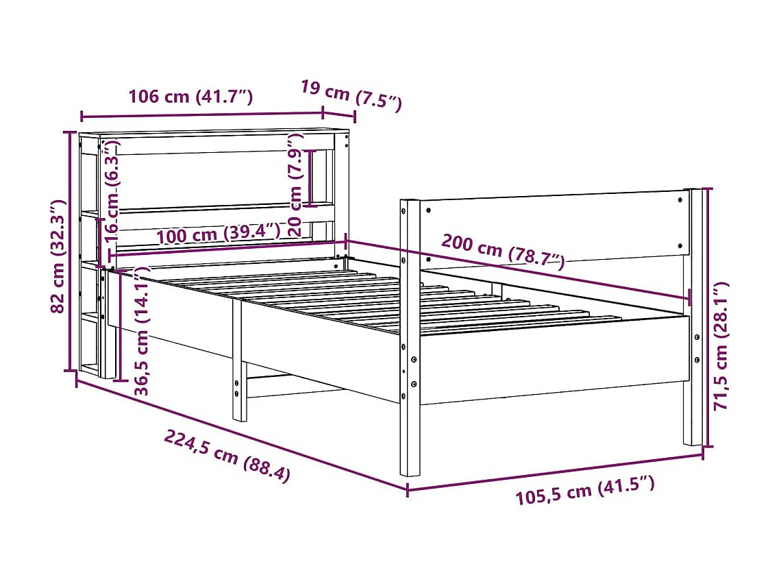 Cadre de lit sans matelas cire marron 100x200cm bois pin massif