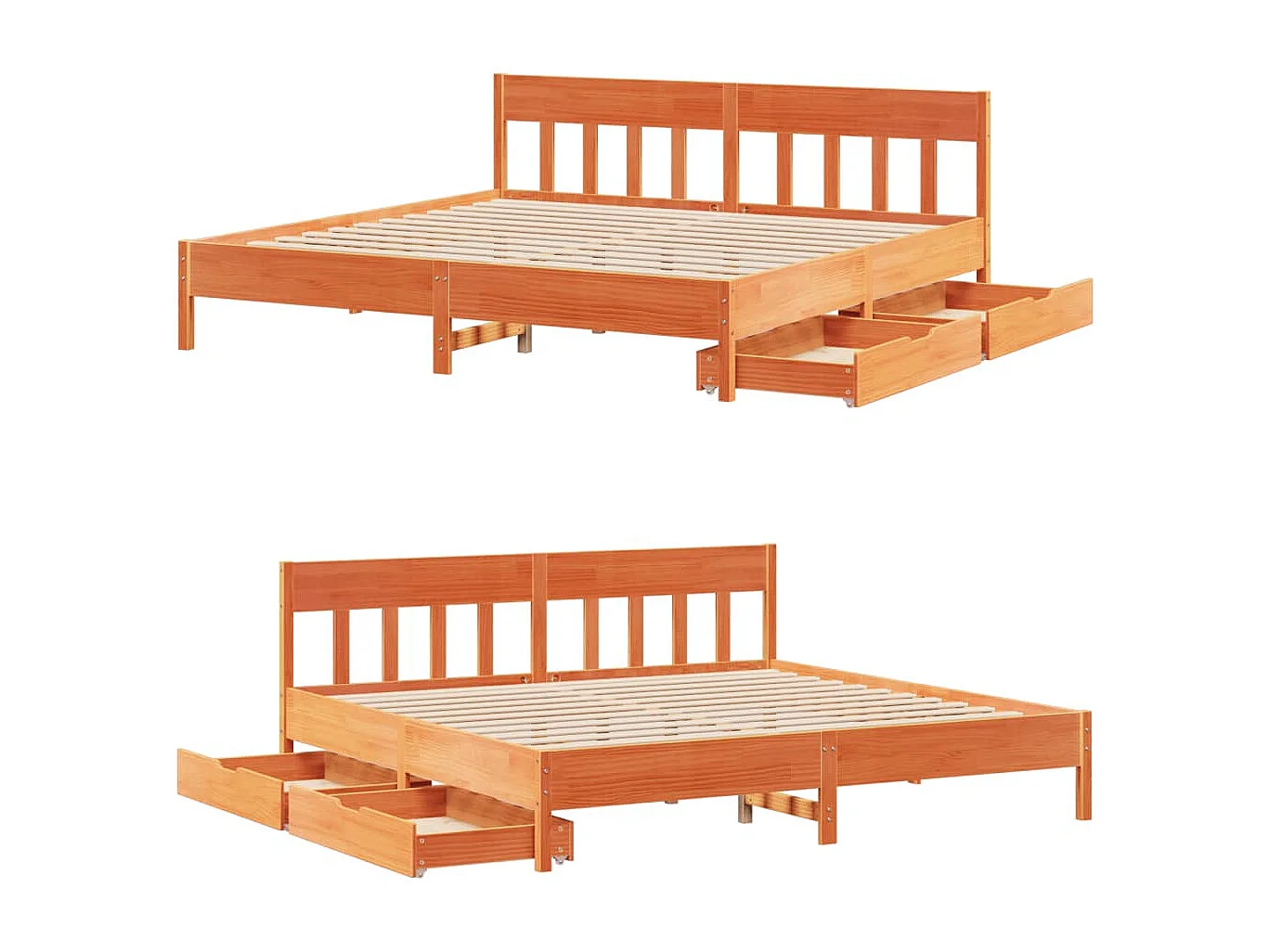 Cadre de lit sans matelas cire marron 200x200cm bois pin massif