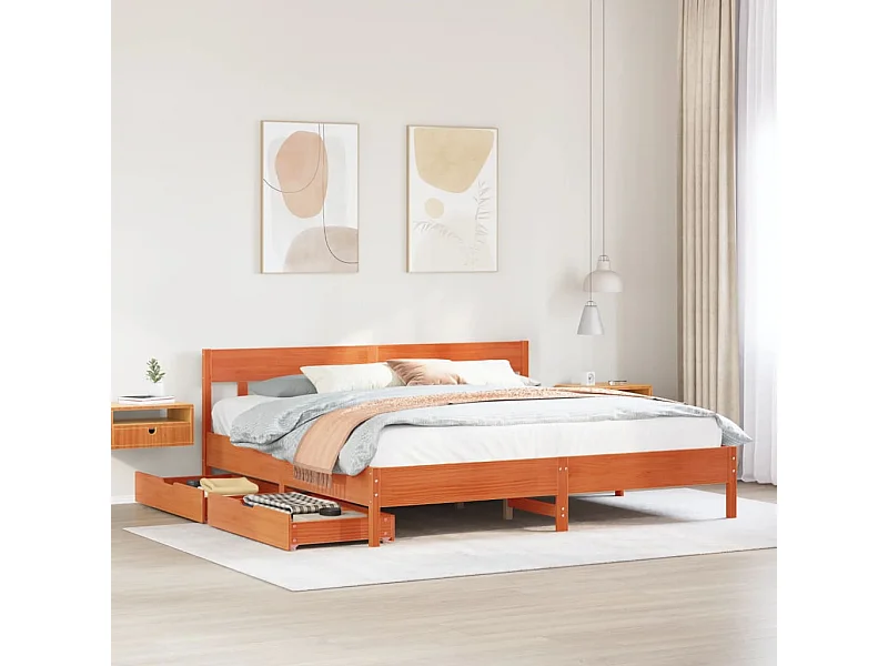 Cadre de lit sans matelas cire marron 200x200cm bois pin massif