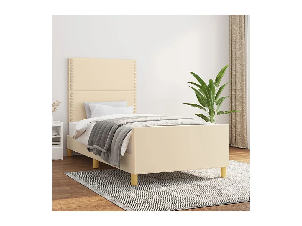 Bedframe met hoofdbord stof crèmekleurig 90x200 cm