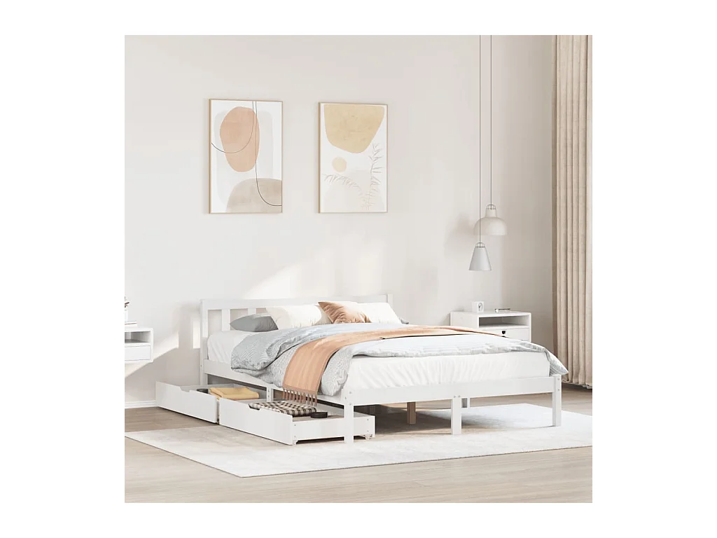 Letto senza Materasso Bianco 140x190 cm Legno Massello di Pino