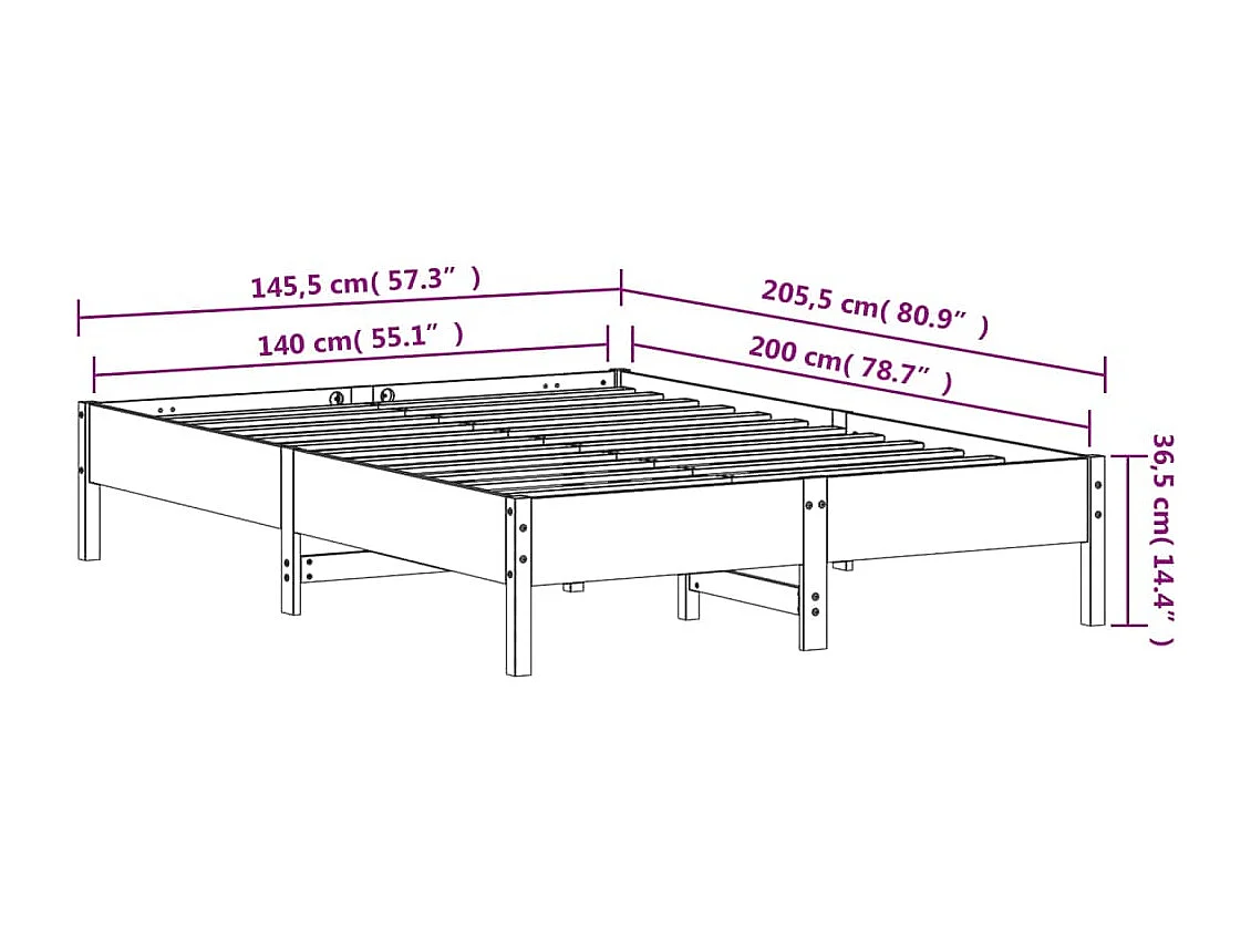 Bedframe zonder matras massief grenenhout wasbruin 140x200 cm