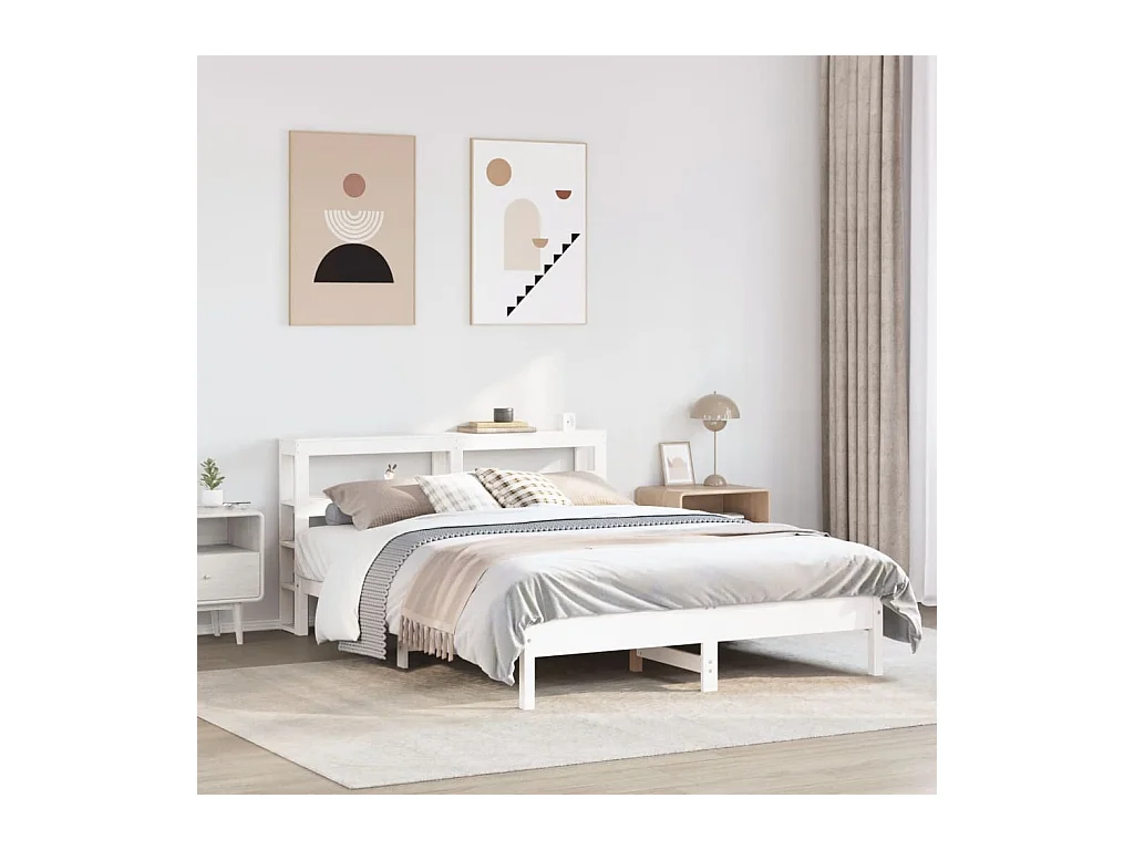 Letto senza Materasso Bianco 150x200 cm Legno Massello di Pino