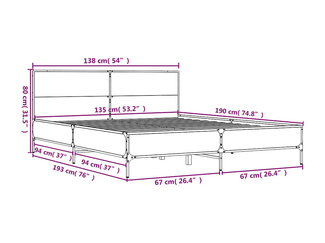 Cadre de lit sans matelas noir 135x190 cm